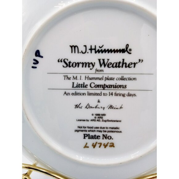 Hummel Stormy Weather Plate Little Companions Danbury Mint 1989 Limited Edition - Picture 6 of 11